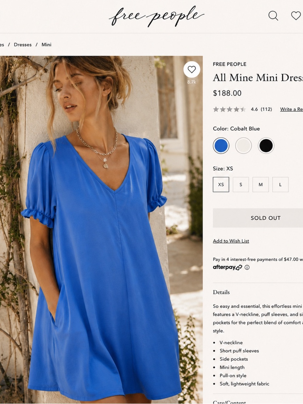 Free People All Mine Mini Dress — Cobalt Blue